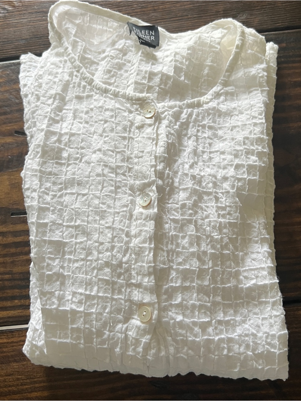 Eileen Fisher Woman Long Sleeve White grid blouse button down blouse 1X as is - Picture 9 of 13